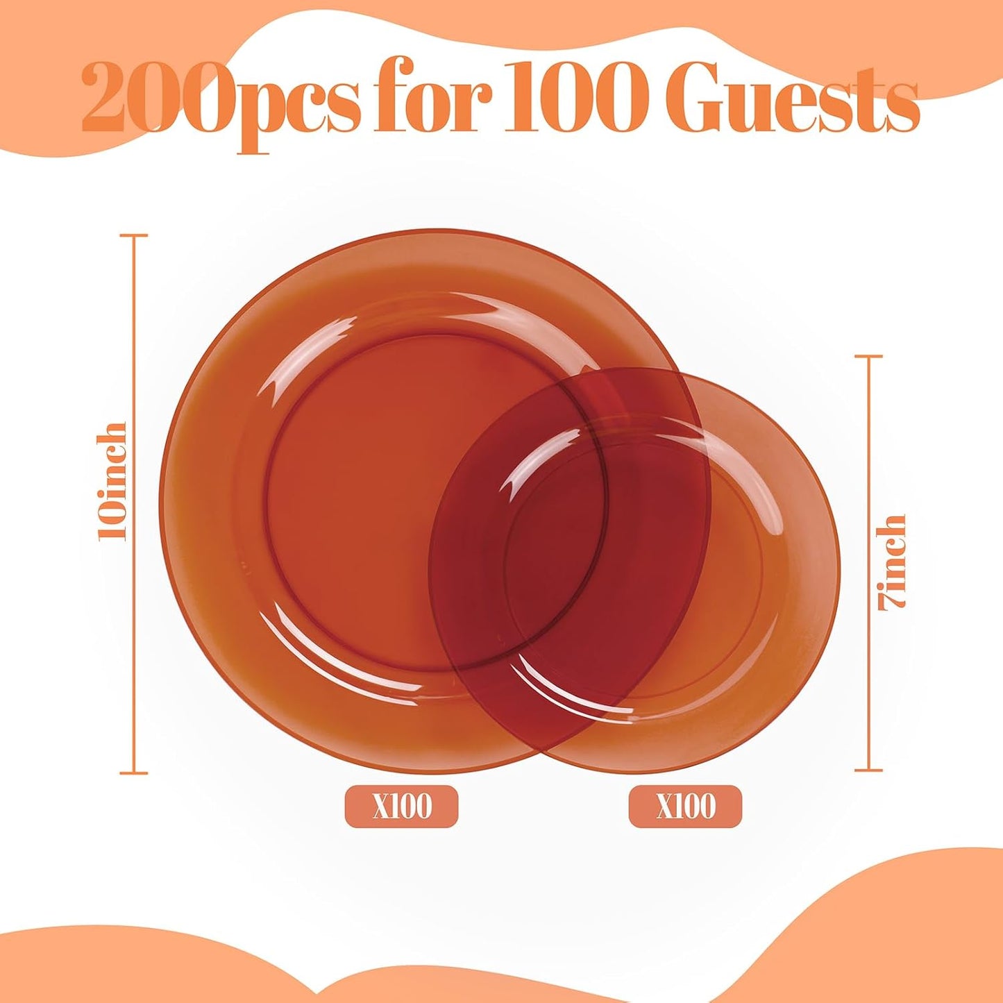 I00000 200 Pcs Clear Brown Plastic Plates - Elegant Disposable Plastic Party Plates Include 100 Dinner Plate 10’’ and 100 Dessert Plate 7’’ Perfect for Birthday, Party & Wedding