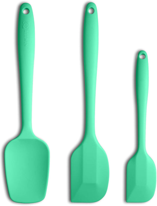 Silicone Spatula 3-piece Set, Ergonomic Handle High Heat-Resistant Spatulas, Non-stick Rubber Spatulas with Stainless Steel Core, Macaron Green