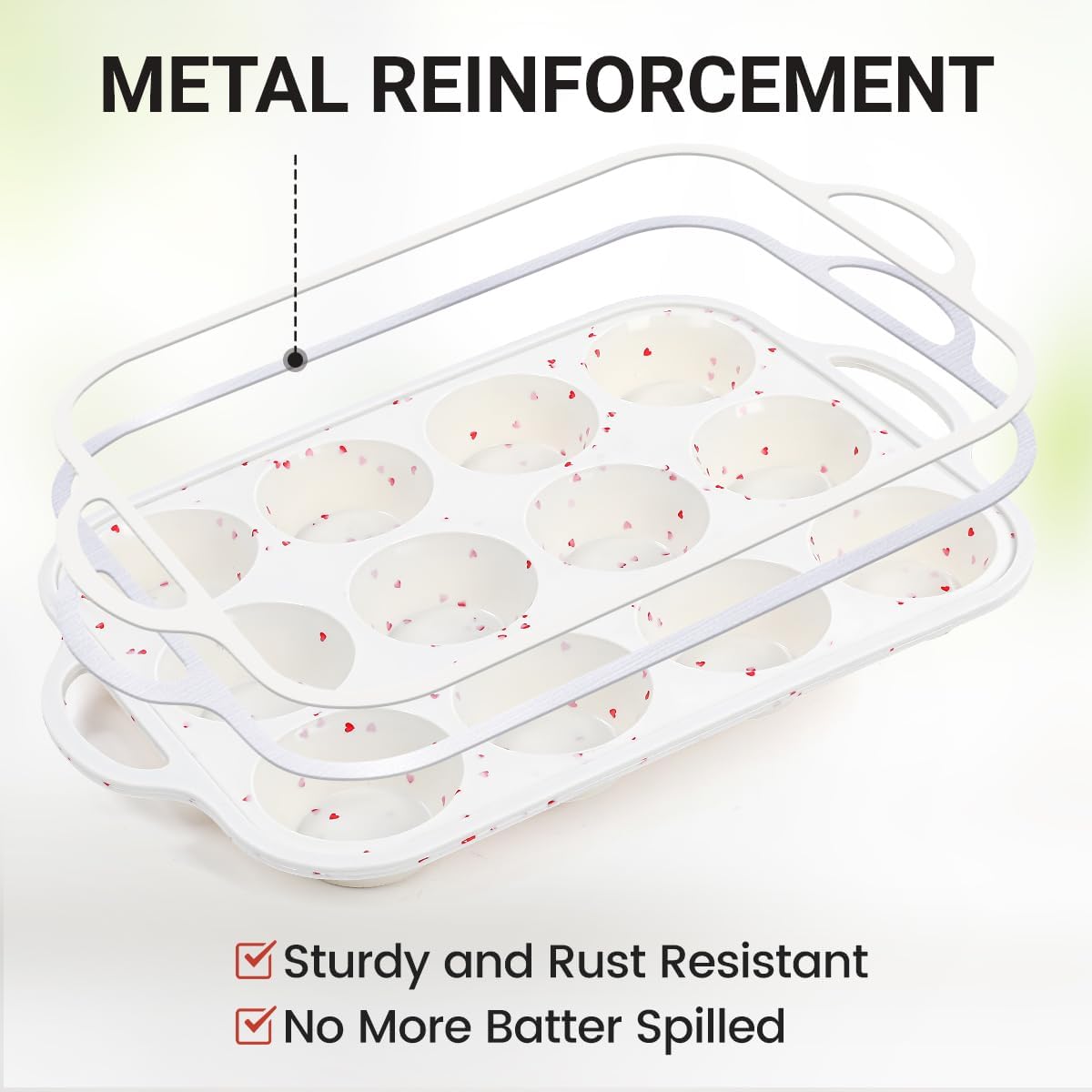 CAKETIME Silicone Muffin Pans for Baking, Metal Reinforced Frame Regular 24 Cups & Mini 12 Cups Cupcake Pan Nonstick Muffin Pan for Homemade Baking Easy to Handle