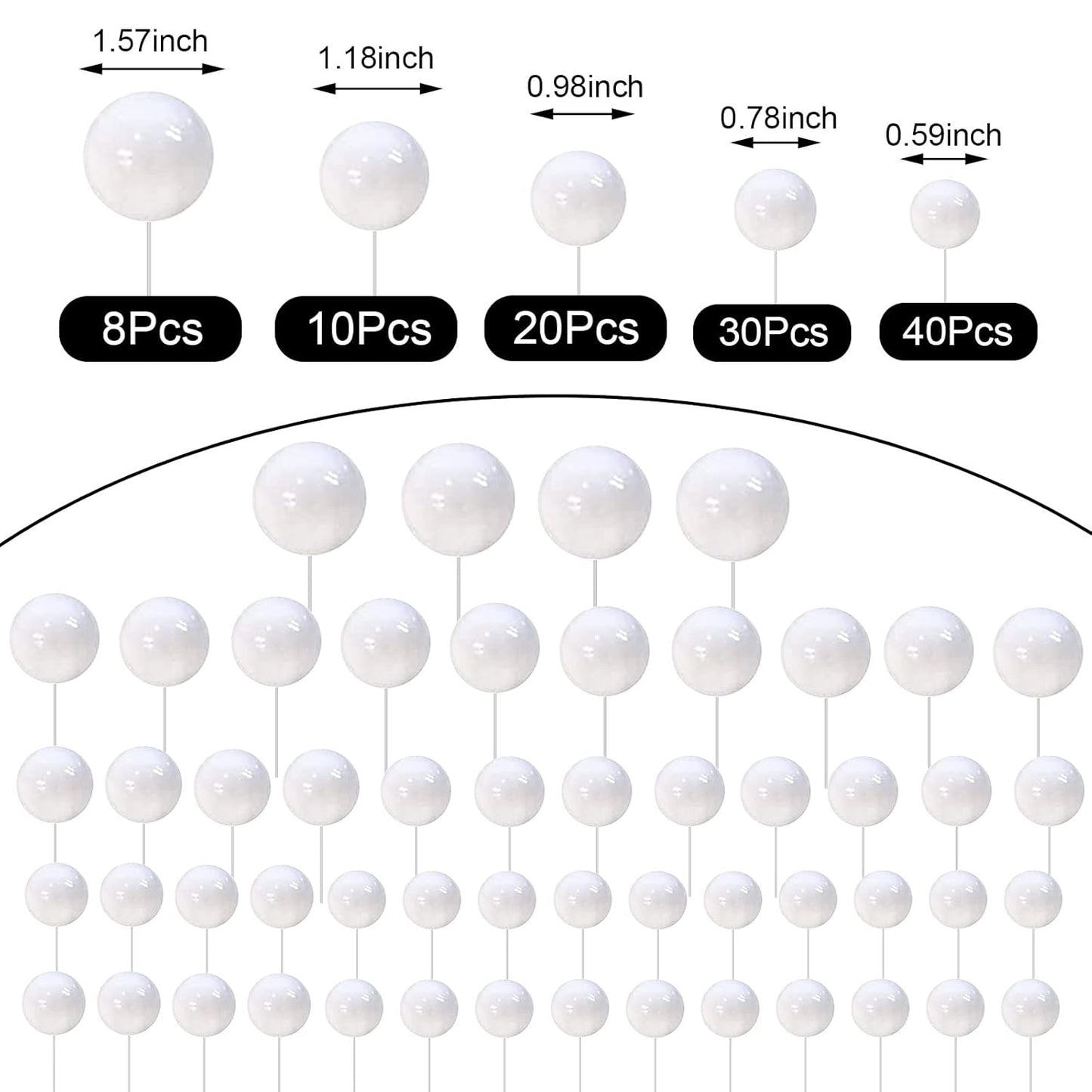 108 Pcs Balls Cake Topper DIY Cupcake Insert Foam Balloons for Cake Baking Wedding Anniversary Birthday Decoration(White,Multi Sizes)