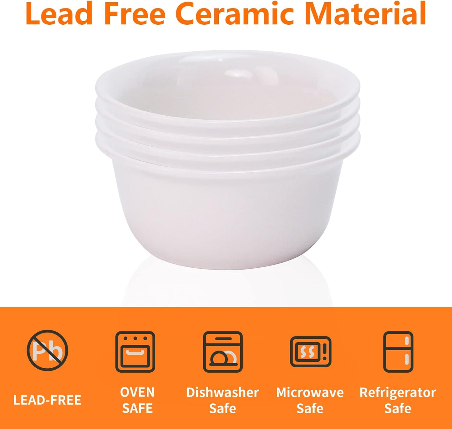 Luvan 4Pcs Fondue Pot Set for Chocolate Butter Cheese, 5oz Butter Warmer for Seafood with 20 Tealight, Ceramic Bowl Oven Microware Dishwasher Safe,Perfect for family dip Fruit,Dessert,Snack