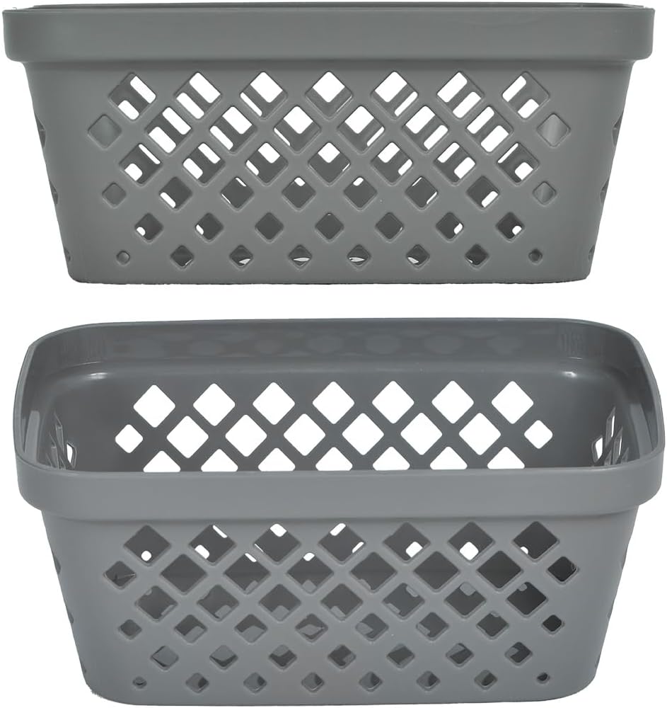 Glad Plastic Storage Basket Set - Multipurpose Drawer Trays, Kitchen Pantry Containers, and Bathroom Bins - 9 Pack Small Organizers, Grey