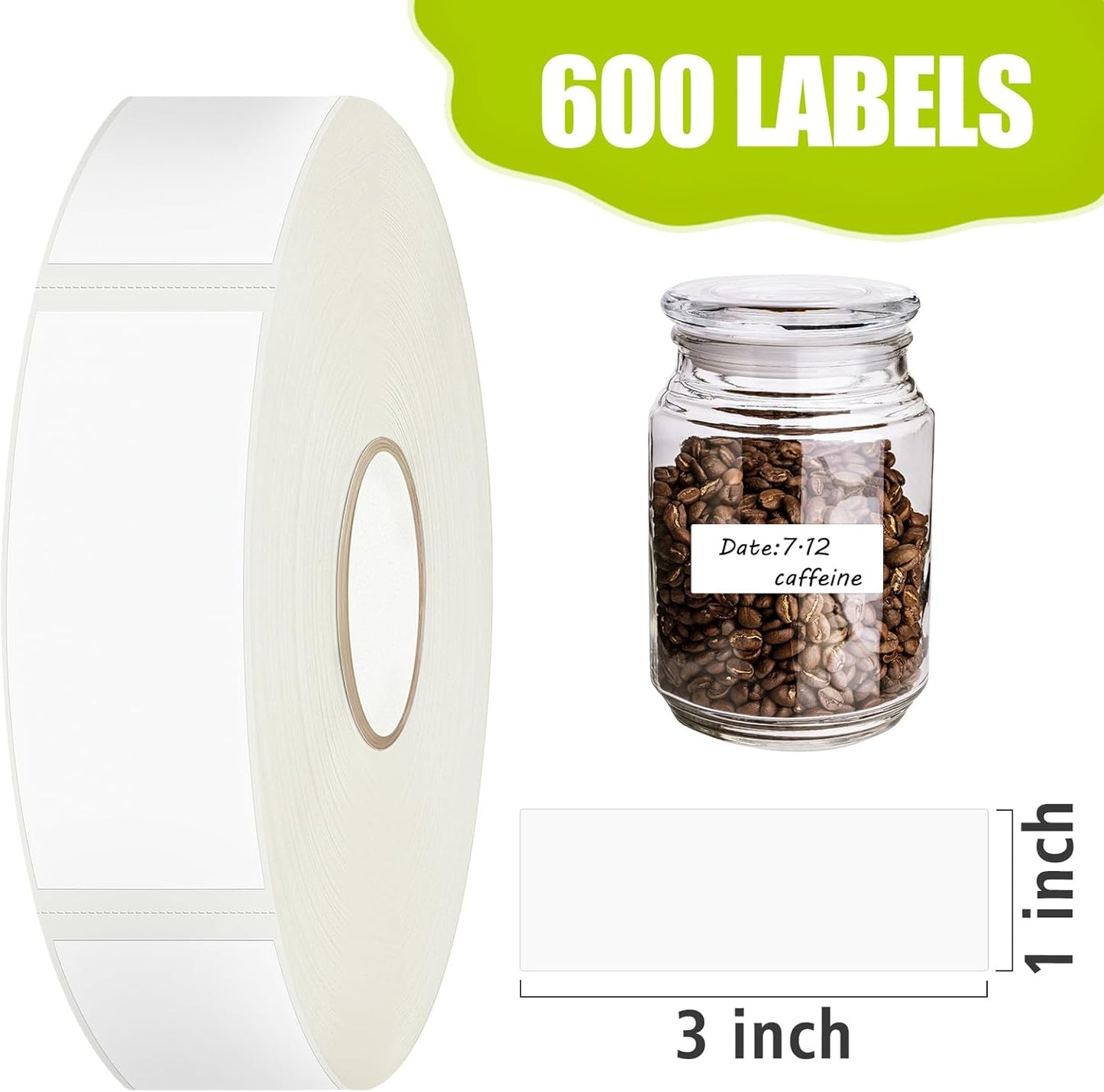 600 Blank Removable Freezer Labels with Perforation Line for Easy Distribution and Use. Waterproof and Oil-Resistant, Suitable for Food Containers, Jars, and Kitchen Organization.(1 "x 3")