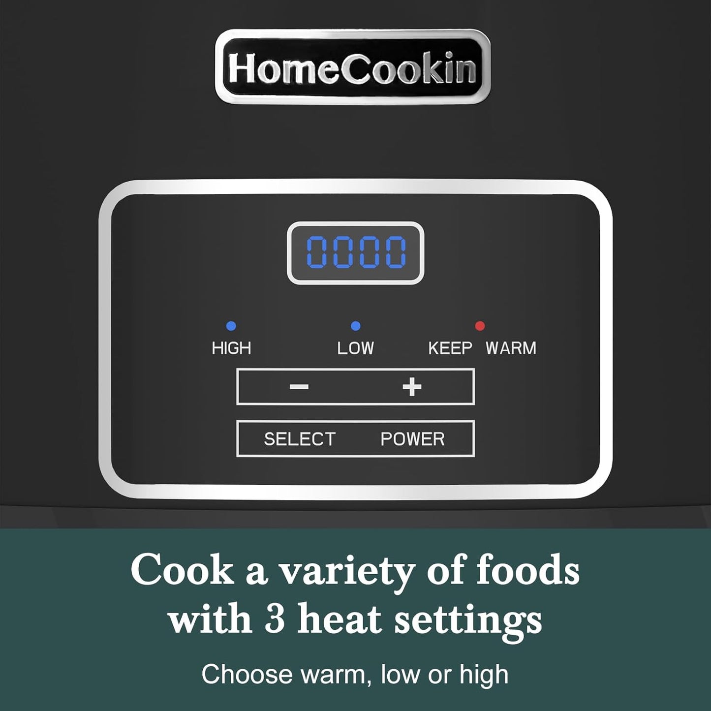 HOMECOOKIN 8-Quart Programmable Slow Cooker with Timer Keep Warm - Small Kitchen Appliance for Family Dinners - Serves 6+ People (Black)