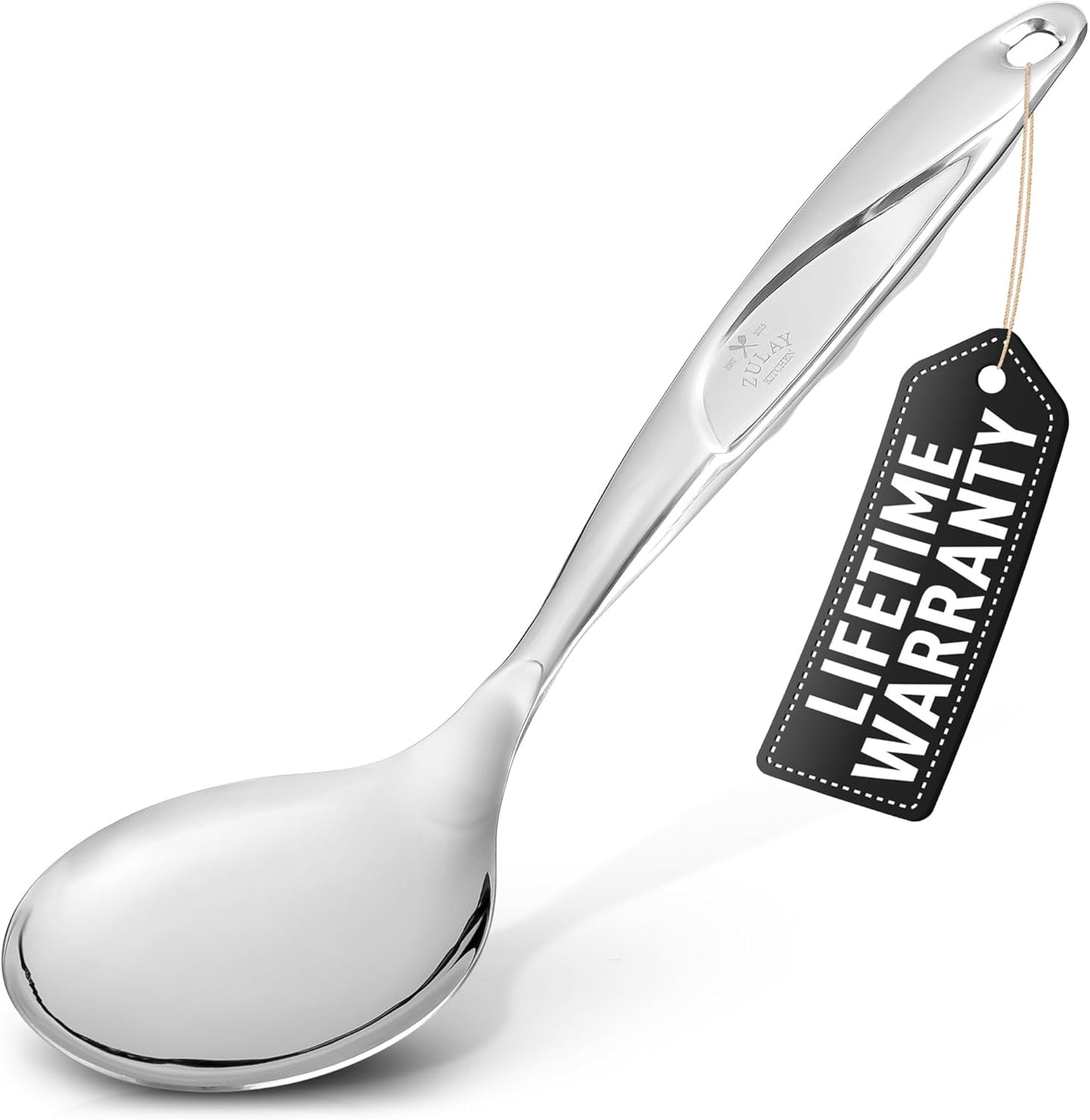 Zulay Kitchen Stainless Steel Serving Spoon - Large Cooking Spoon - Durable Premium Stainless Steel with Comfortable, Ergonomic Handle - Easy to Clean - Perfect for At Home Cooking & Buffets - 11.5”