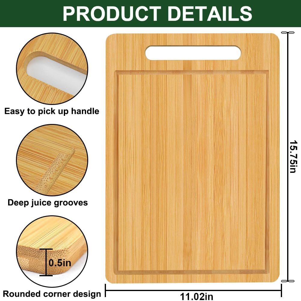 Bamboo Cutting Board, Wooden Cutting Boards for Kitchen, Wood Double Sided Food-Grade Chopping Board for Meat Cheese Vegetable (X-Large)