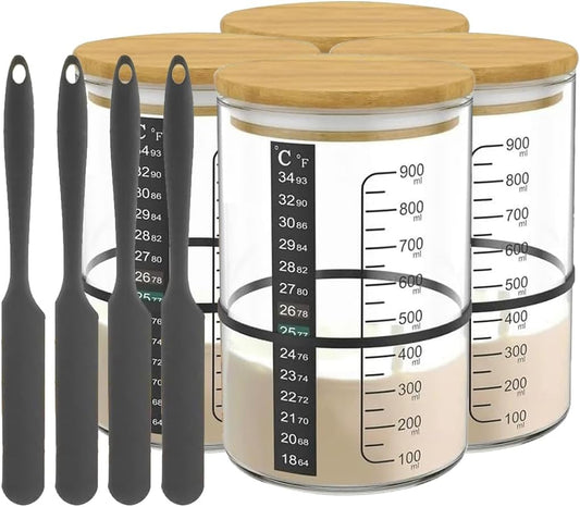 BRIRILINE Pro Sourdough Bread Starter Kit - 34 oz sourdough jar with 5 unique features for the perfect sour dough bread & sourdough starter kit - baking supplies (34oz-4pack)