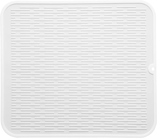 Silicone Dish Drying Mat for Multiple Usage,Easy clean,Eco-friendly,Heat-resistant Silicone Mat for Kitchen Counter or Sink,Refrigerator or Drawer Liner White XL 18 inches x 16 inches