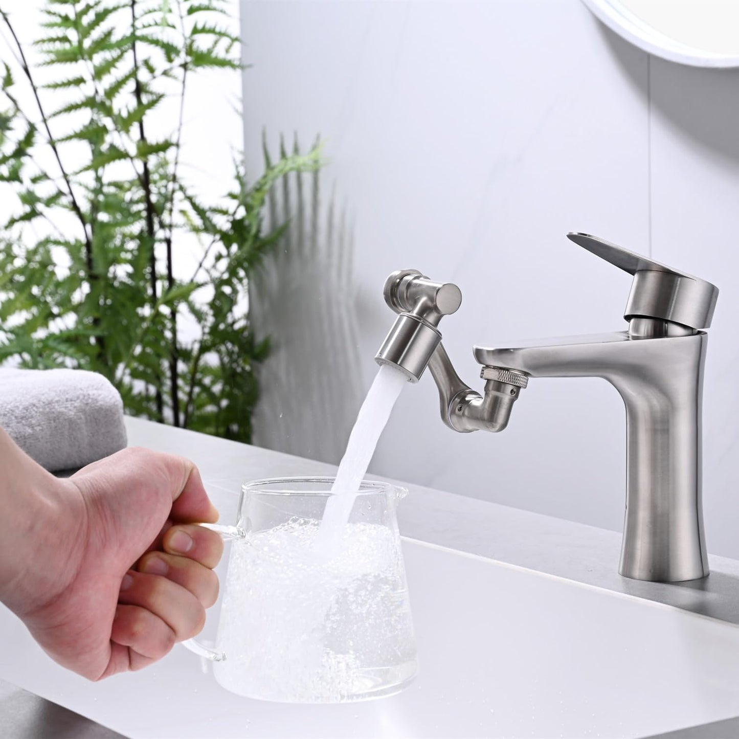 Universal 1080° Swivel Bathroom Faucet Extender with 2 Modes Rotating Faucet Attachment Aerator for kitchen Sink Brushed Nickel