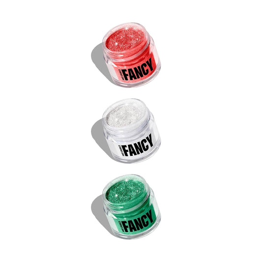 Fancy Sprinkles Madame Claus Edible Glitter Set for Sparkling Food & Drinks, No Taste or Texture Ruby Red, Diamond White, Emerald Green (3 jars, 4gm each)