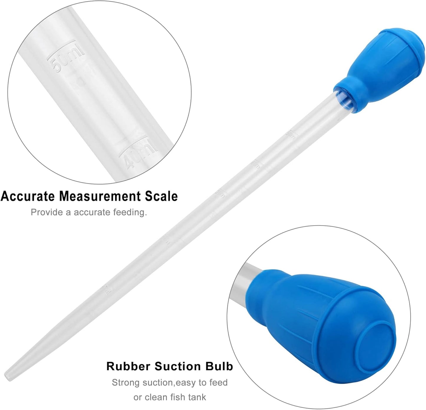 50 ML Coral Feeder Long Syringe, Aquarium Long Syringe Dropper Pipette Turkey Baster for Marine Fish Feeding （Blue/Long Syringe