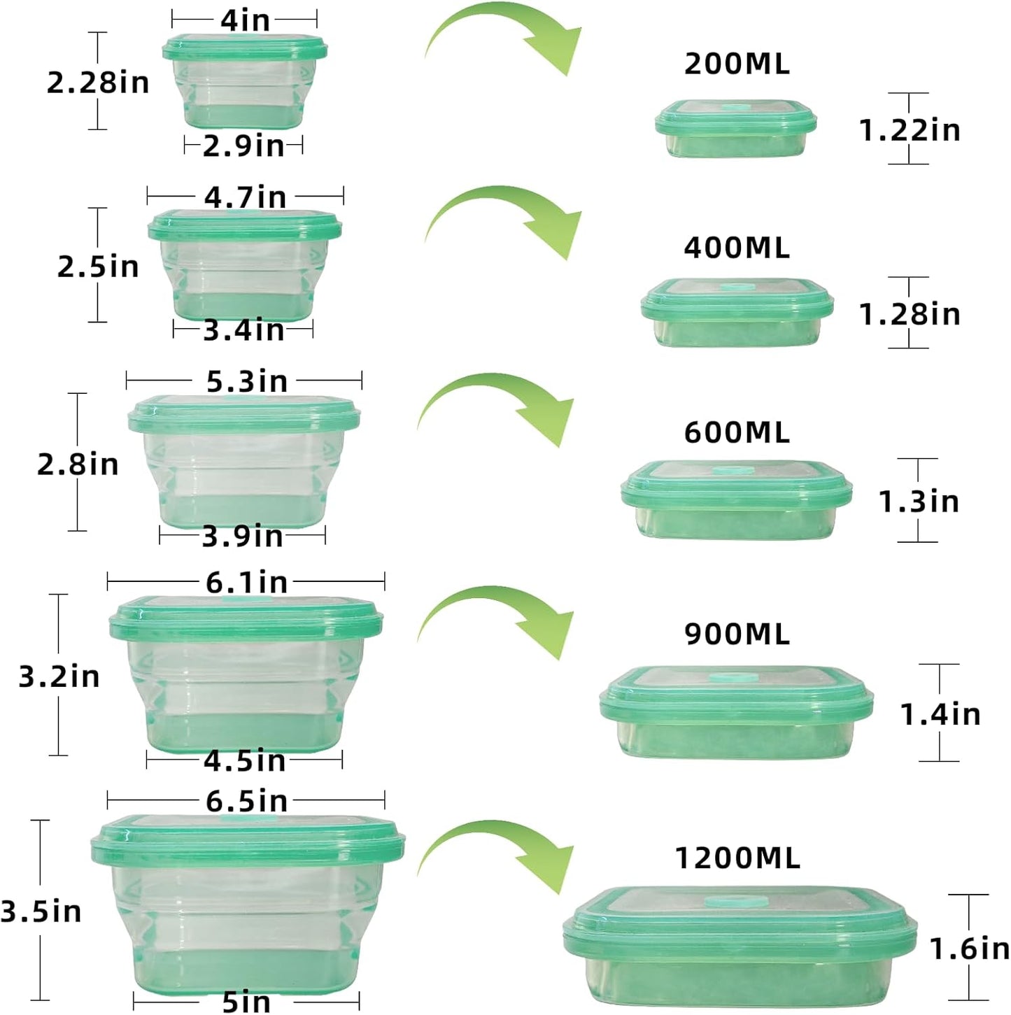 KVK 6 Pack Collapsible Food Storage Containers, Silicone Food Storage Containers With Lids, Green Reusable Collapsible Bowls For Camping, Outdoor Hiking Travel Storage and Mixing
