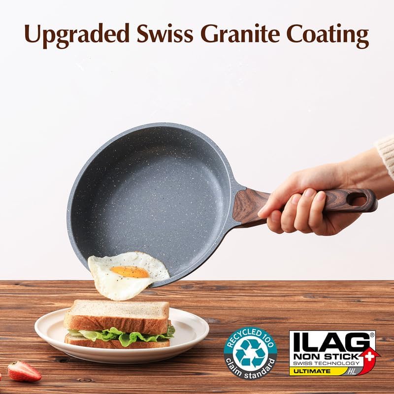 SENSARTE Nonstick Frying Pan Skillet with Lid, Omelet Pan with Cover, Healthy Egg Pan Chef's Pan, Kitchen Cooking Pan, Free of Intentionally Added PFOA (9.5inch + Glass Lid)