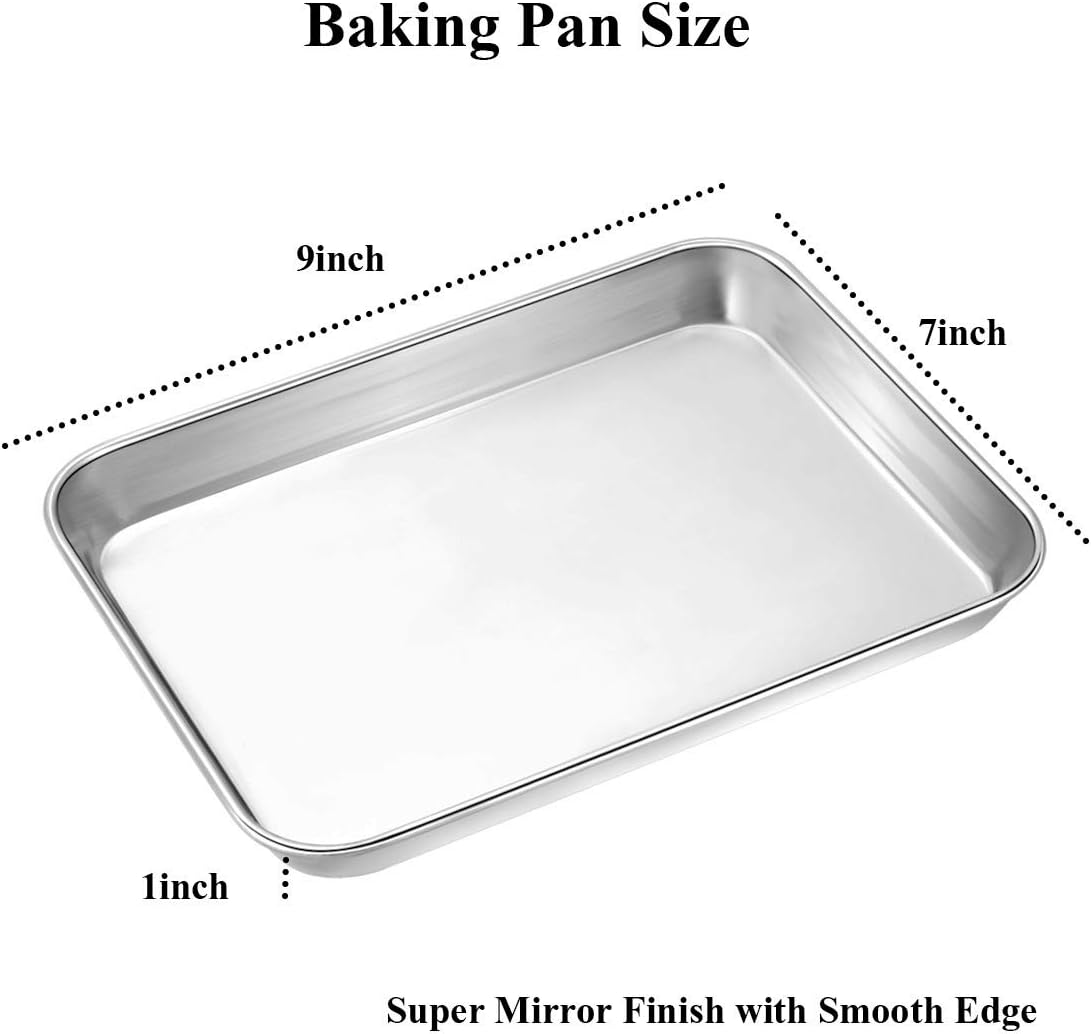 Wildone Baking Sheet Set of 2 - Stainless Steel Cookie Sheet Baking Pan, Size 9 x 7 x 1 inch, Non Toxic & Heavy Duty & Mirror Finish & Rust Free & Easy Clean