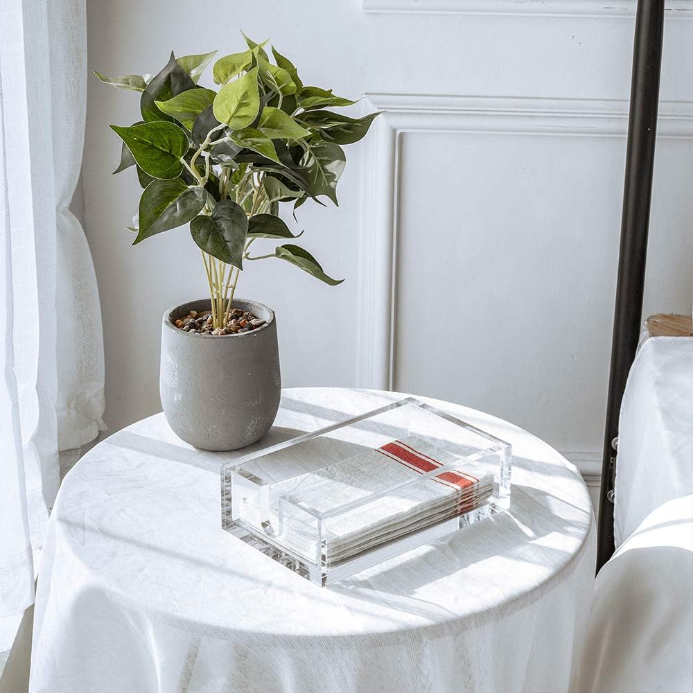 IEEK Acrylic Guest Towel Napkin Holder,Clear Bathroom Paper Hand Towels Storage Tray Modern Buffet Napkin Caddy,Fancy Flat Napkin Holders For Kitchen or Dining Room,9x5.5x2.5 Inch,Pack of 1