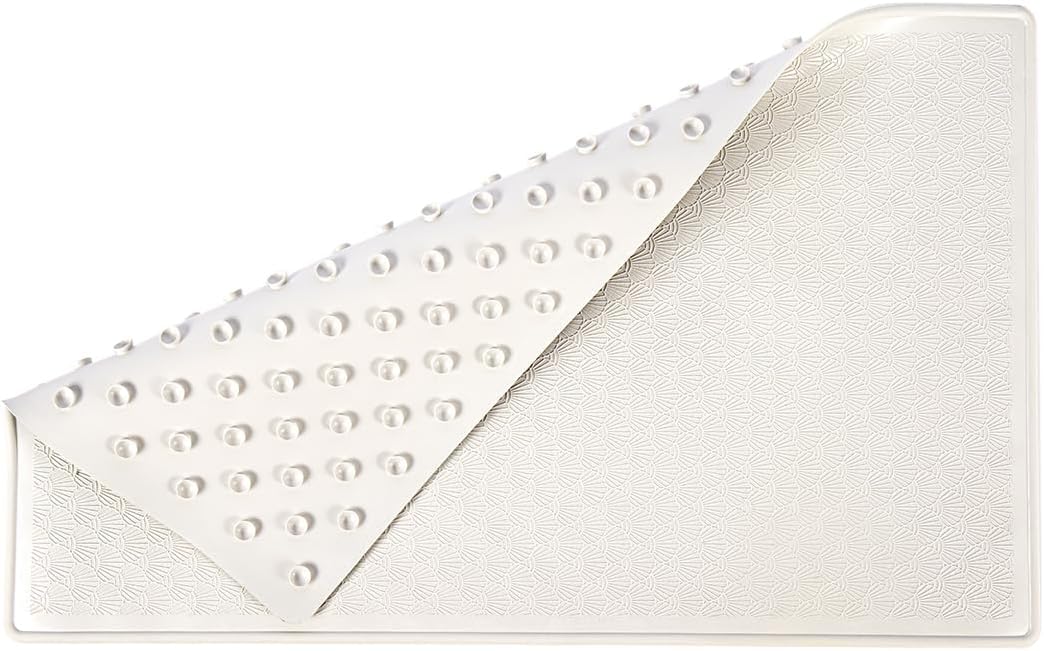 Bathtub Mat Non Slip, Bath Mat for Tub 22.4 x 14 Inches, Shower Mats with Suction Cups, Rubber Shower Stall Mats for Elderly & Kids, Cream White