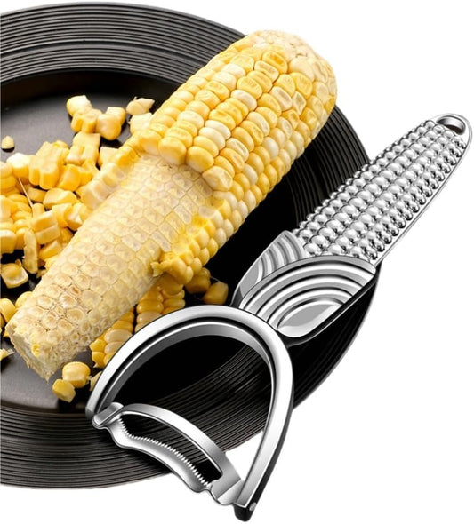 Corn Prep Peeler with sharp stainless steel blade, corn shaped non-slip handle made of aluminum alloy material, comfortable grip and light weight