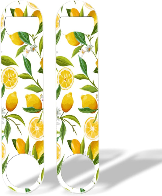2 PACK Beer Bottle Opener, Stainless Steel Flat Bottle Openers,7 inch Metal Decor,Lemon With Flowers