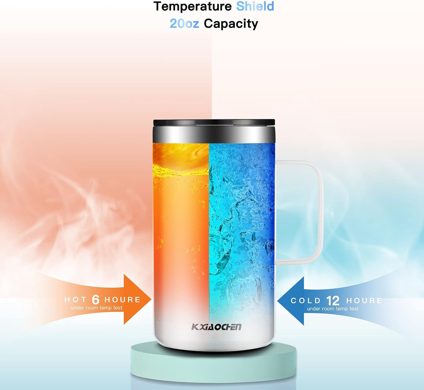 KXIAOCHEN 20oz Insulated Coffee Mug with Lid, Stainless Steel Coffee Cup, Double Wall Vacuum Coffee Tumbler with Handle, Premium Thermal Travel Coffee Mug (Glitter Black White 2Pack)