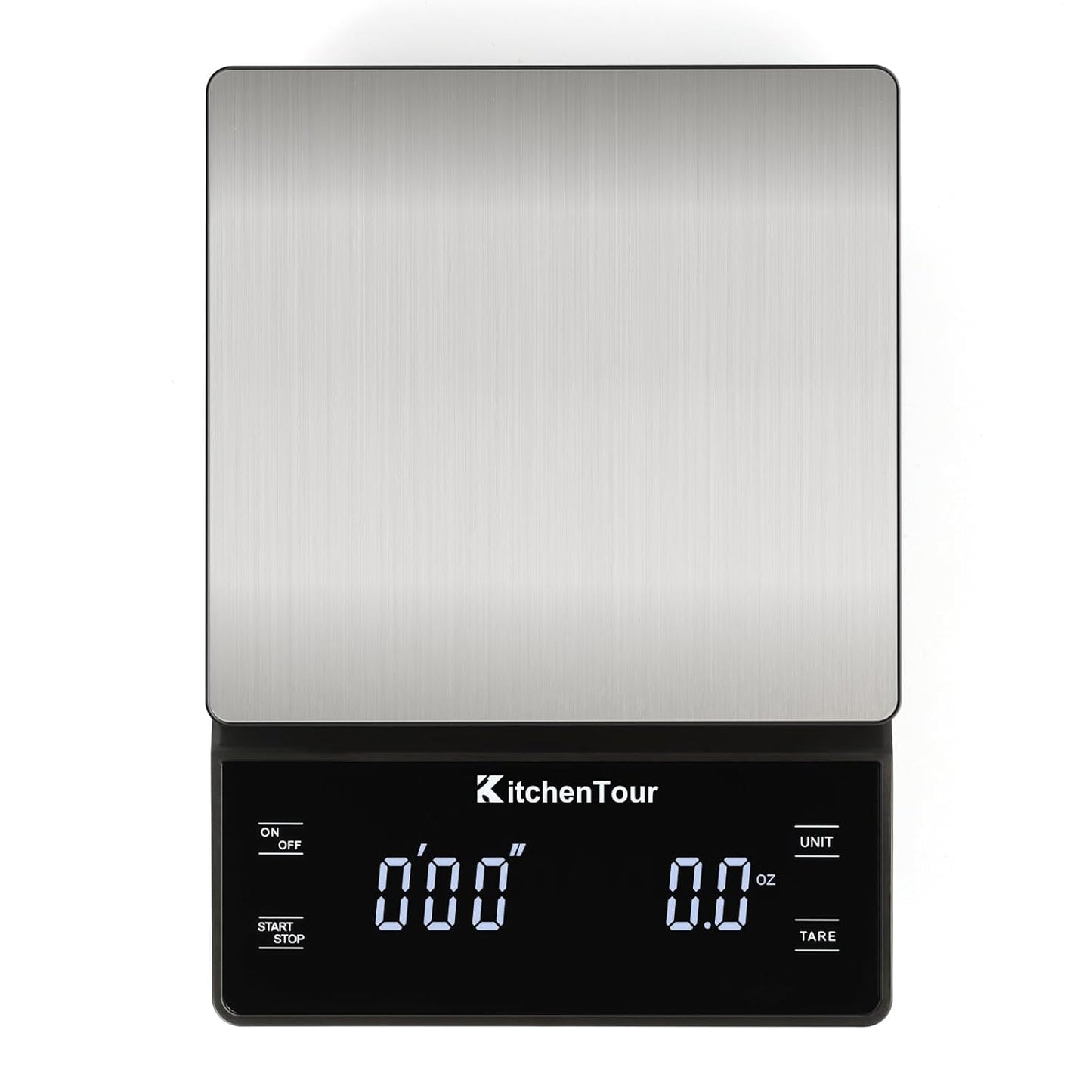KitchenTour Coffee Scale with Timer 3kg/0.1g - High Precision Pour Over Drip Espresso Scale with Back-Lit LCD Display - Stain Steel Platform(Batteries Included)