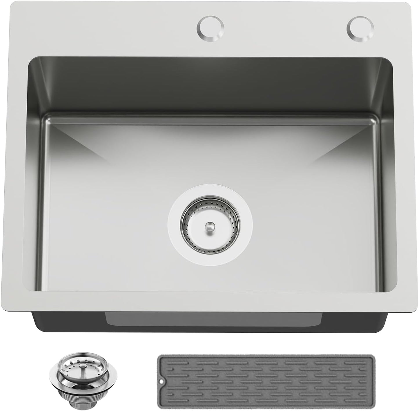 20x16 In Kitchen And Bar Sink- Stainless Steel Drop In Kitchen Sink Modern Single Bowl Topmount Bar Sink With Silicon Mat,Drain Strainer Set Compatibility With Various Kitchen & Bar Style