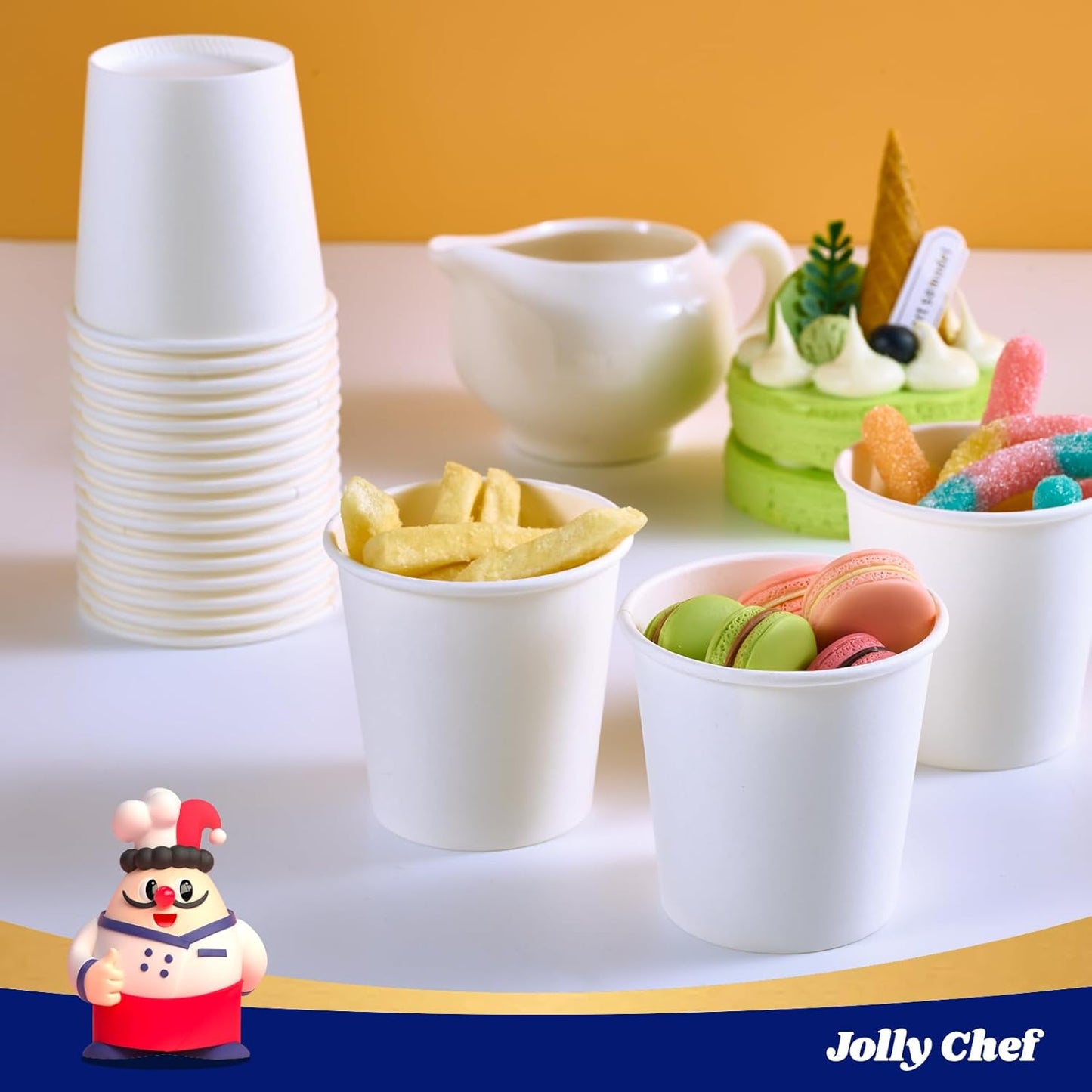 JOLLY CHEF 300 Pack Disposable Paper Coffee Cups 4 oz, White Small Paper Cups, Perfect for Bathroom, Mouthwash, Espresso, Tea
