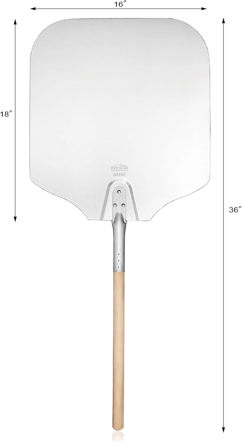 New Star Foodservice 50196 Aluminum Pizza Peel, Wooden Handle, 16 x 18 inch Blade, 36 inch overall