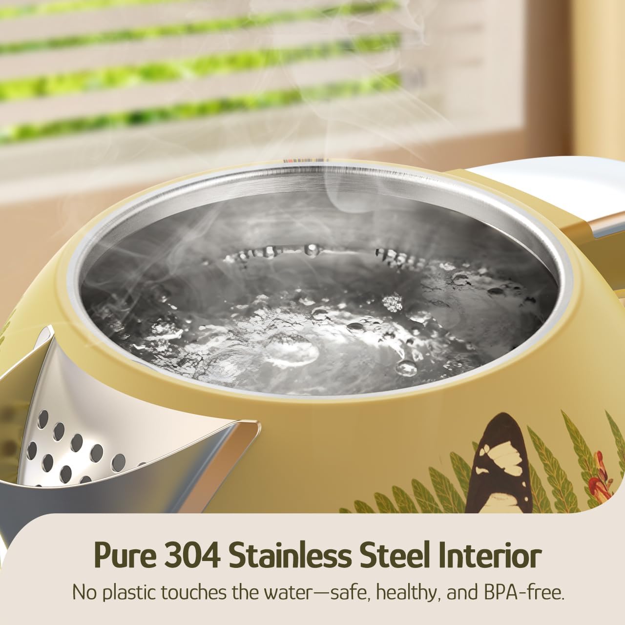 Hazel Quinn X Eduardo Recife Collaboration Electric Kettle - 1.7 Liters (57oz) Stainless Steel Water Kettle, BPA-Free Interior, 1200W Fast Boiling, Cordless, Automatic Shut Off - Floral Printed