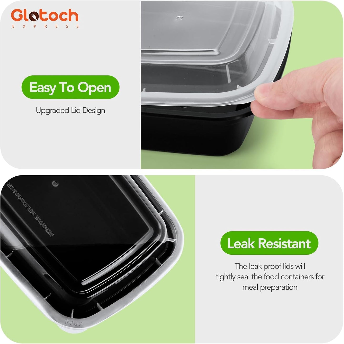 Glotoch 32oz Meal Prep Containers, 10 Pack (20-Piece) Reusable Food Prep Containers with Lids Microwave, Freezer, Dishwasher Safe Leakproof Durable Plastic Food Storage Bento Box To Go Take Out