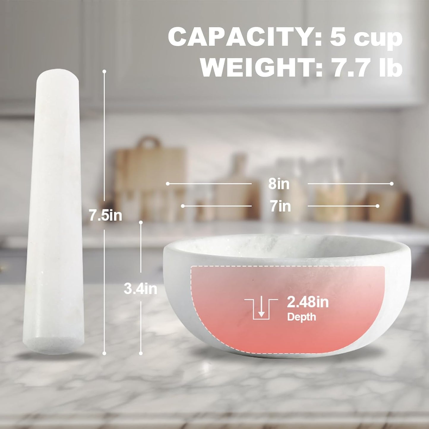 Koville Marble Mortar and Pestle Set, 8" Extra Large Grinder Bowl for Guacamole, Salsa, Pill Crusher, Spice, Herb, Garlic, Nut, Heavy Duty Grinder for Kitchen(Namib Fantasy)