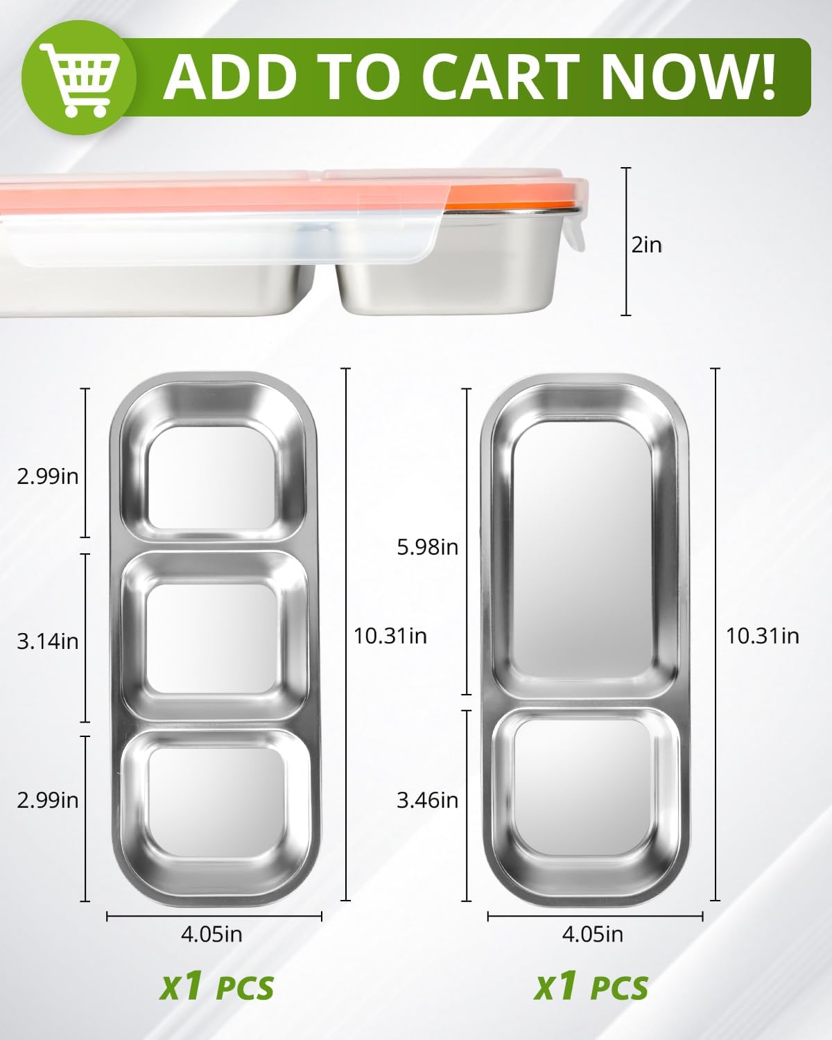 2-Pack Food-Grade Stainless Steel Snack Containers, Multi-Compartment & Leakproof, Ideal for Families & Travel, Stackable, Kid & Adult Bento Storage (2 Pack)