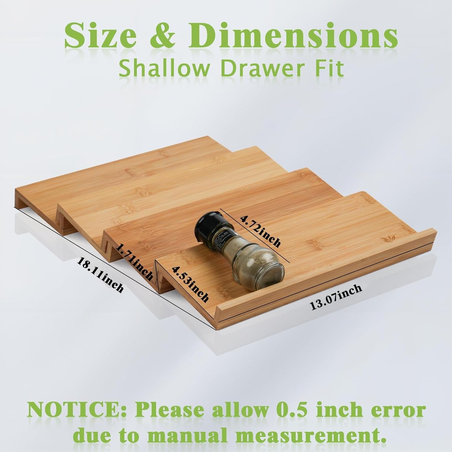 Bamboo Spice Drawer Organizer, 4 Tier Stackable Spice Rack for Cabinet, Seasoning Storage Organization，13'' Wide