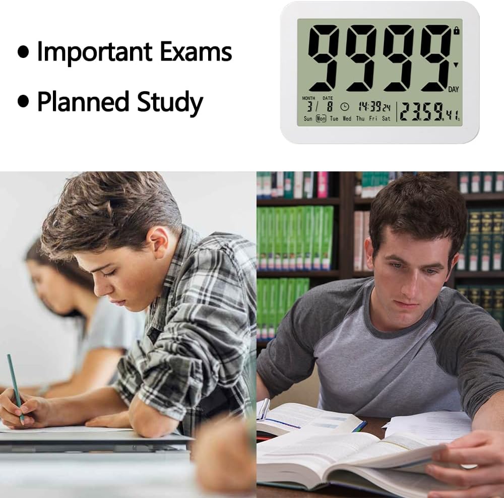 FCXJTU Digital Countdown Days Timer Clock- 9999 Days Count Down Days Timer with Stand Strong Magnetic Back for Retirement Wedding Vacation Christmas New Baby Classroom Lab Kitchen Cooking (9999Day)