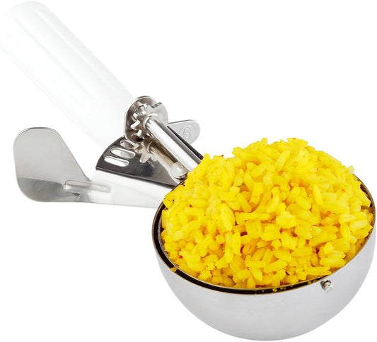 Restaurantware Met Lux 4.66 Ounce Portion Scoop 1 Trigger Release Cookie Scoop - With White Handle Stainless Steel Disher For Portion Control Scoop Cookie Dough Cupcake Batter Or Ice Cream