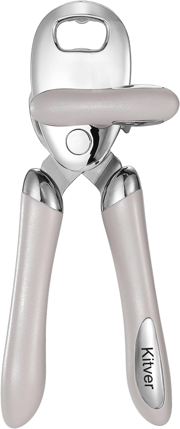 Multi-function Manual Can Opener Bottle Opener, Oversized Hand-held Easy Rotary Knob, Safe Cut Can Opener with Non-Slip Handle, Smoother Cut Sharp Blade for Seniors Kitchen Tool, Grey