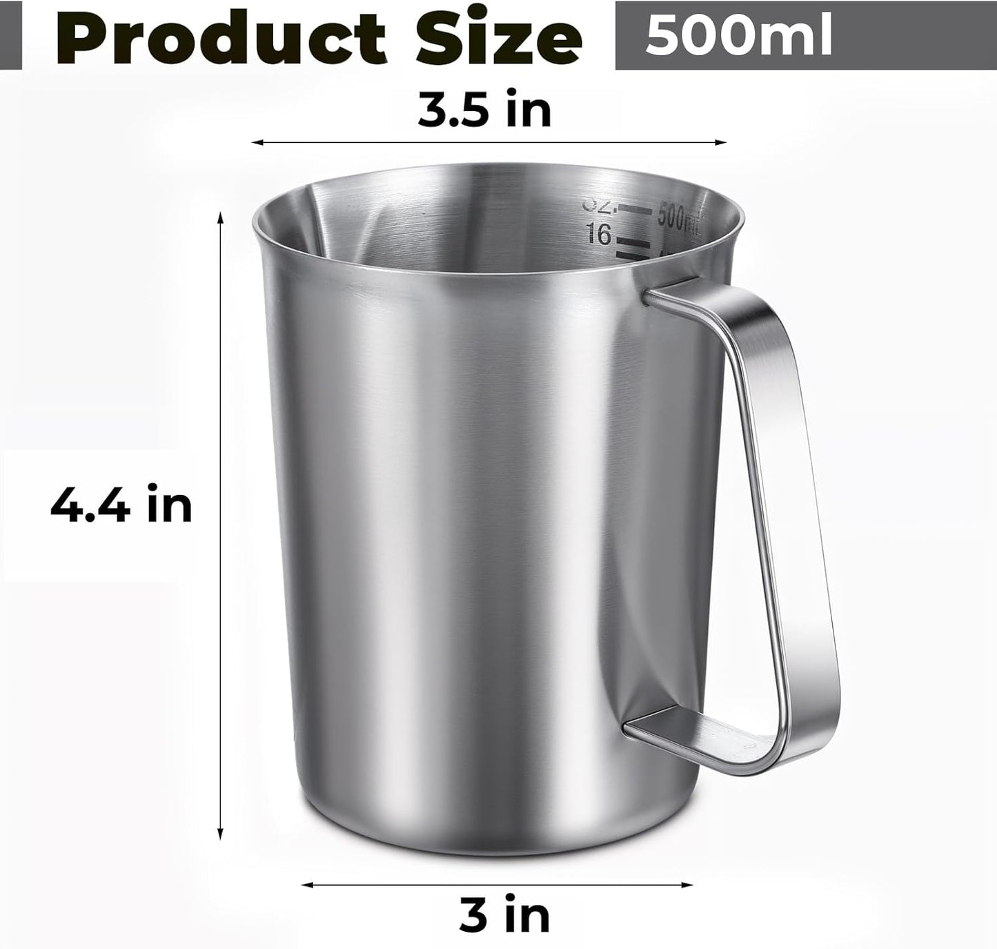 2 Pcs Stainless Steel Measuring Cup with Handle and Pour Lip, Metal Pitcher with Oz and ML marking, 16OZ/500ML), Heavy-Duty Pitcher