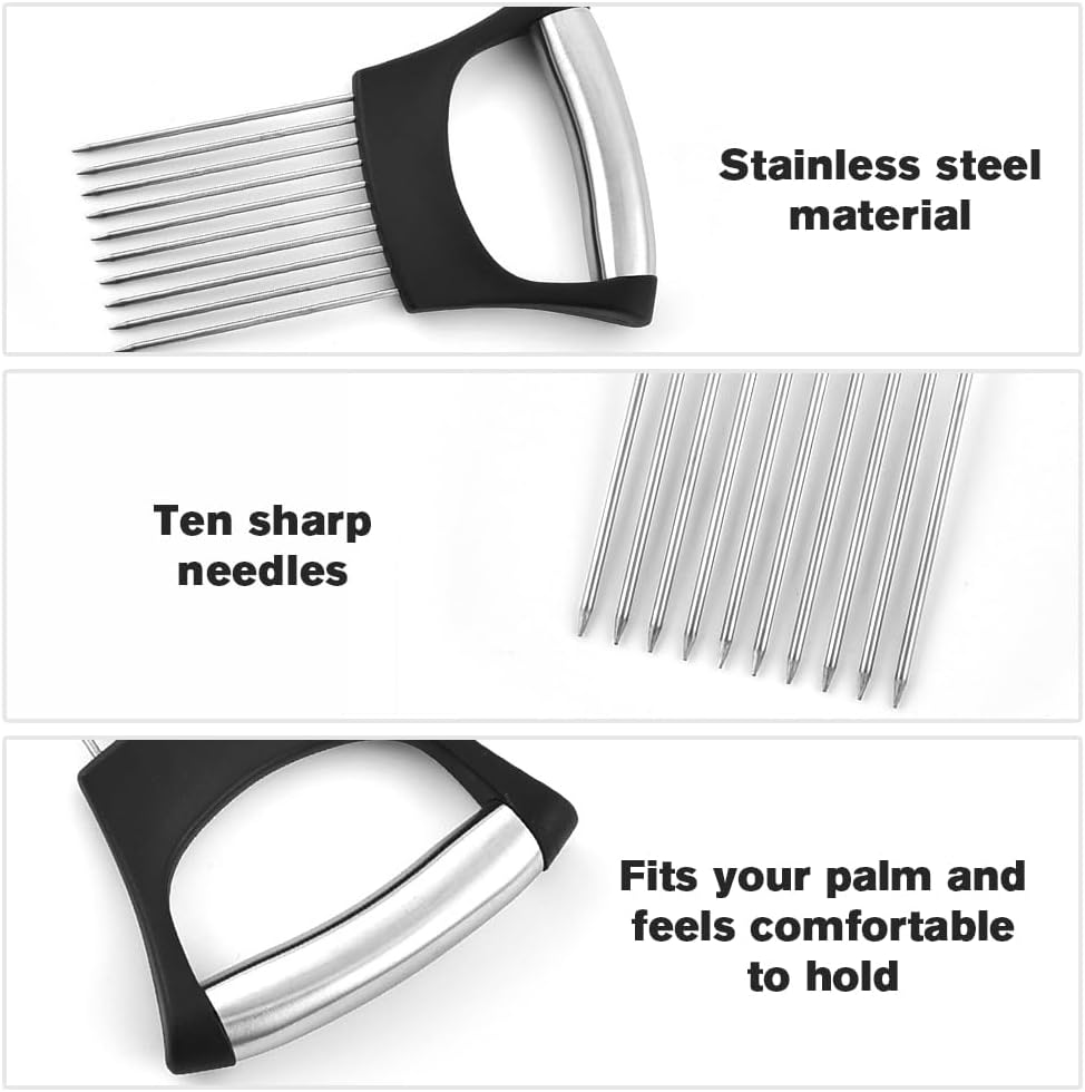 Stainless Steel Onion Slice Holder, 2025 New Tomato Cutter, Multi-Purpose Vegetable Slicer for Kitchen, Durable Food Chopper Kitchen Chopper Slicing Assistant Tool (A-1Pcs)