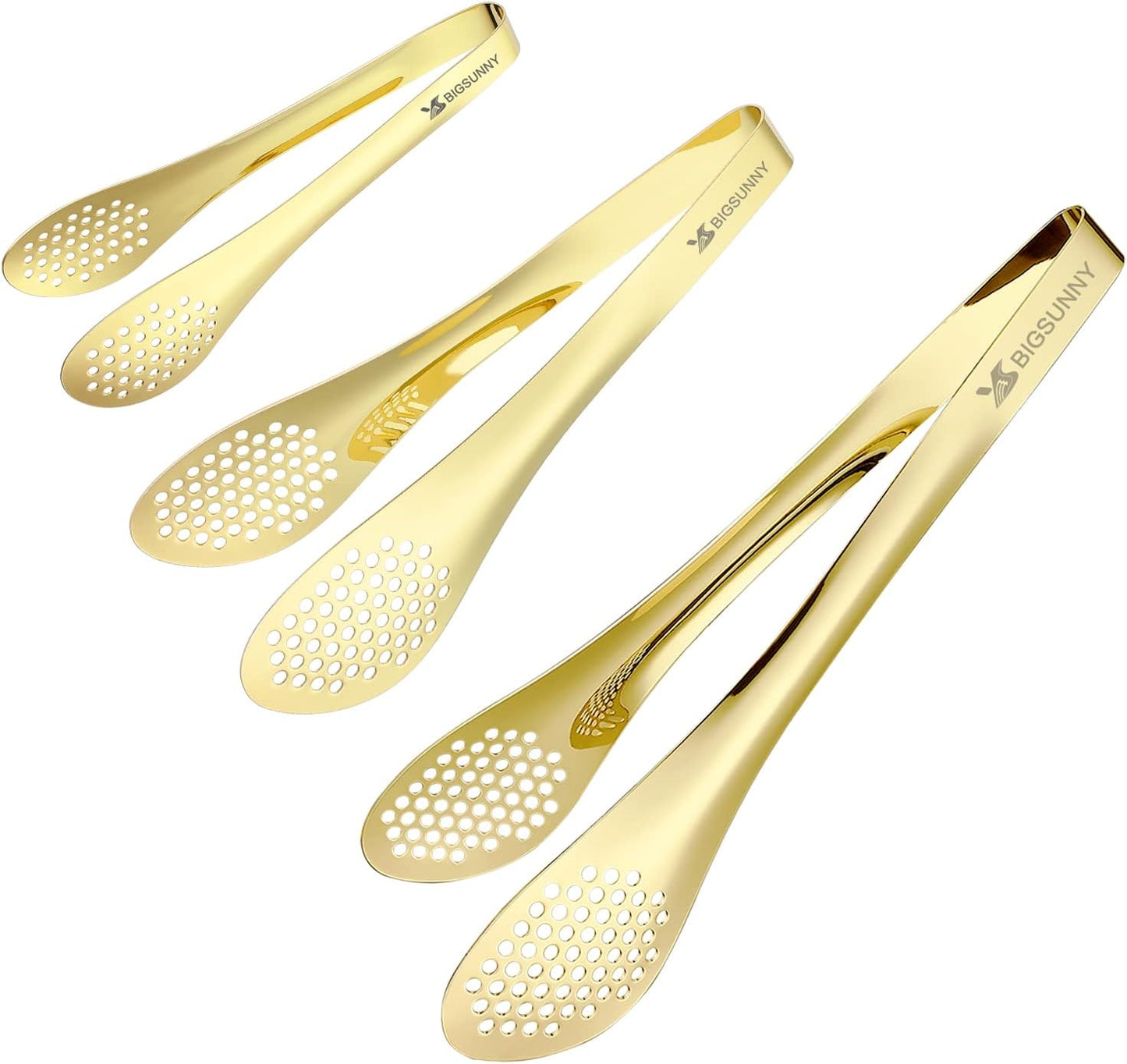 MSY BIGSUNNY Chef Kitchen Tongs Stainless Steel Food Serving Tongs Set of 3 (Golden 7" 9" & 11")