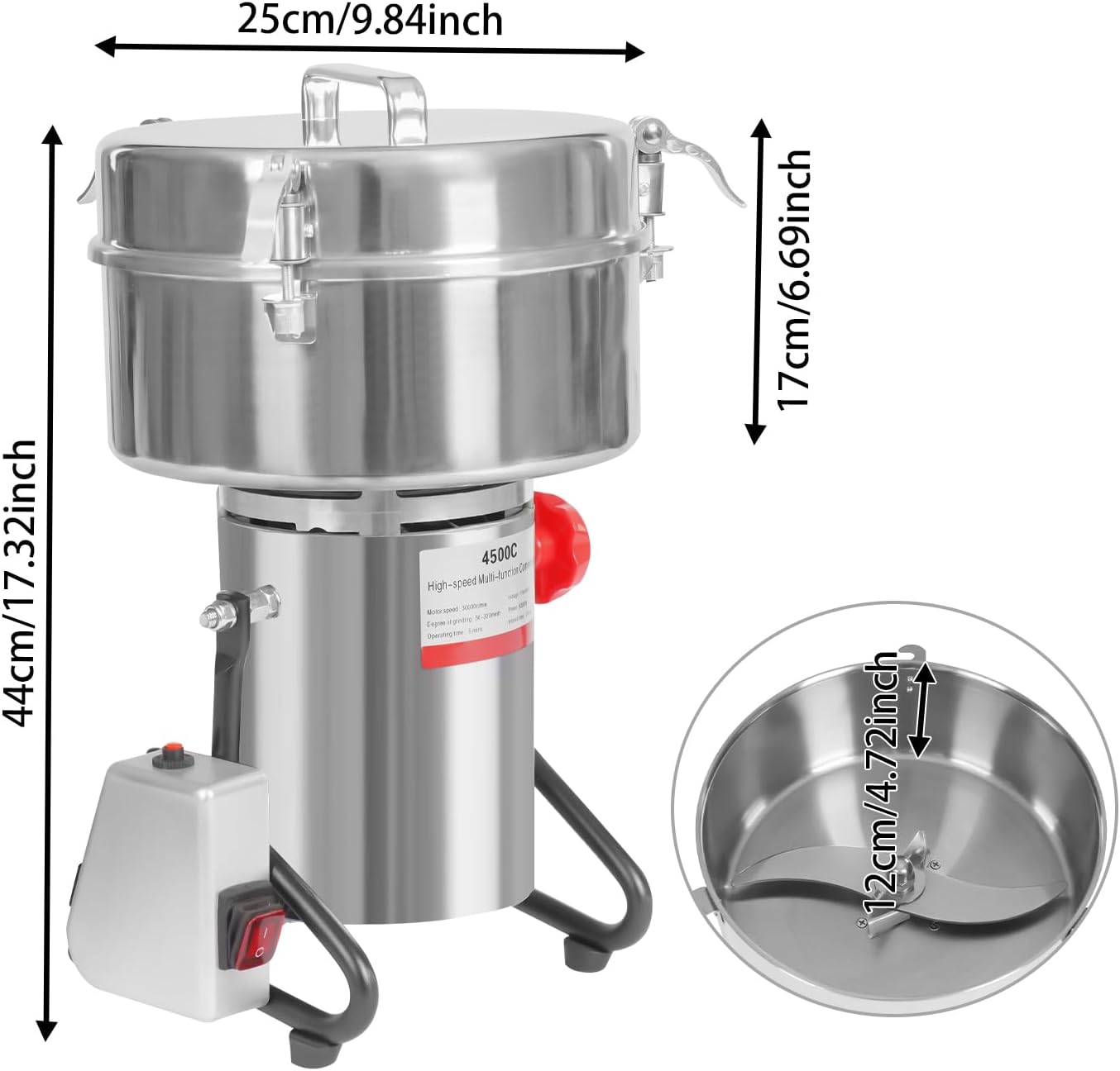 Electric Grain Mill Grinder, 4500g/9.92lb High-speed 30000r/min Food Grinder, 110V 5000W Countertop Grain Mill for Dry Spice Herbs Grains Coffee Rice Pepper (4500g)