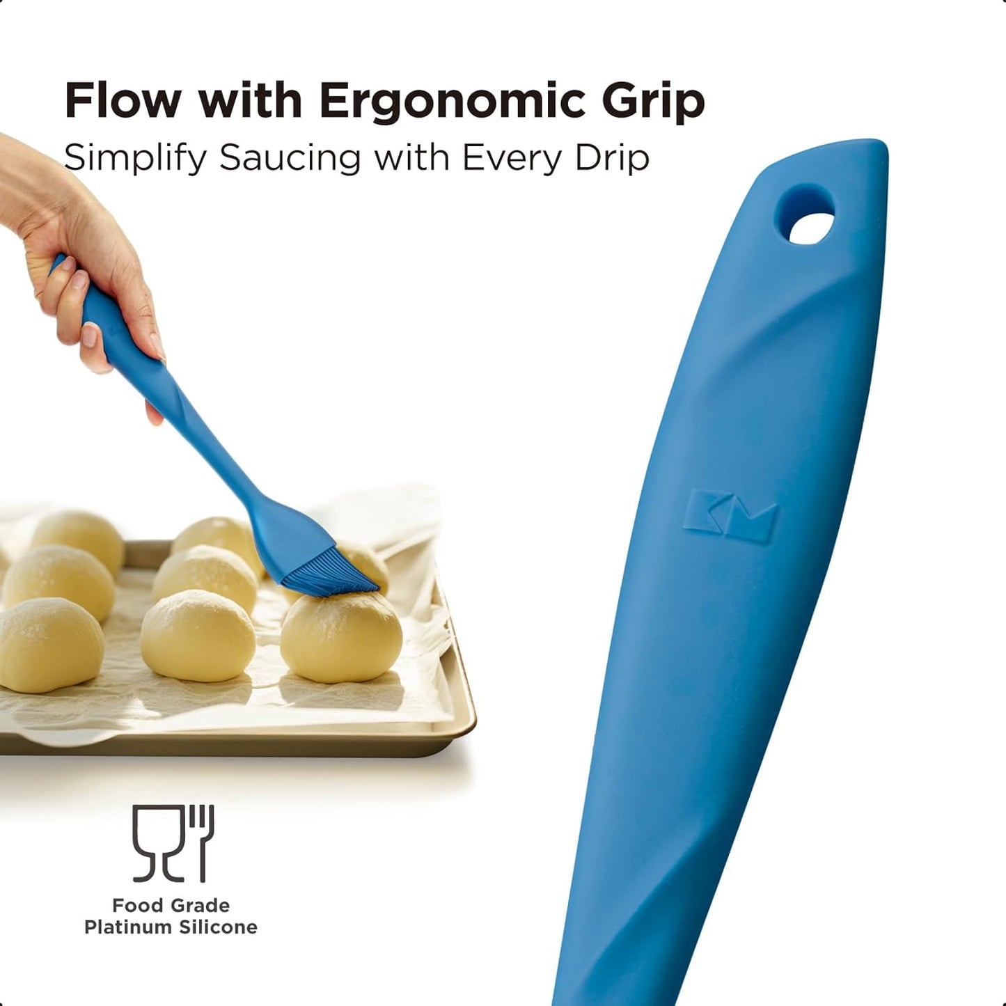 Kitchen Mama WaltzGrip Platinum Silicone Basting Pastry Brush: Set of 2 Heat-Resistant Brushes Utensils for Cooking, Baking, Grilling, Barbecue, and Spreading Oil, Butter, Egg - Dishwasher-Safe (Blue)