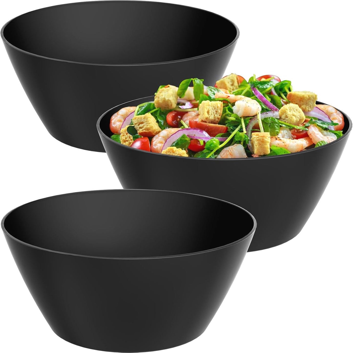 10 inch Bowls for Salad, Large Black Serving Bowl 118 oz, Bamboo Fiber Bowls Set of 3, Microwave and Dishwasher Safe, Great for Salad, Fruits, Vegetables and Pasta, BPA Free