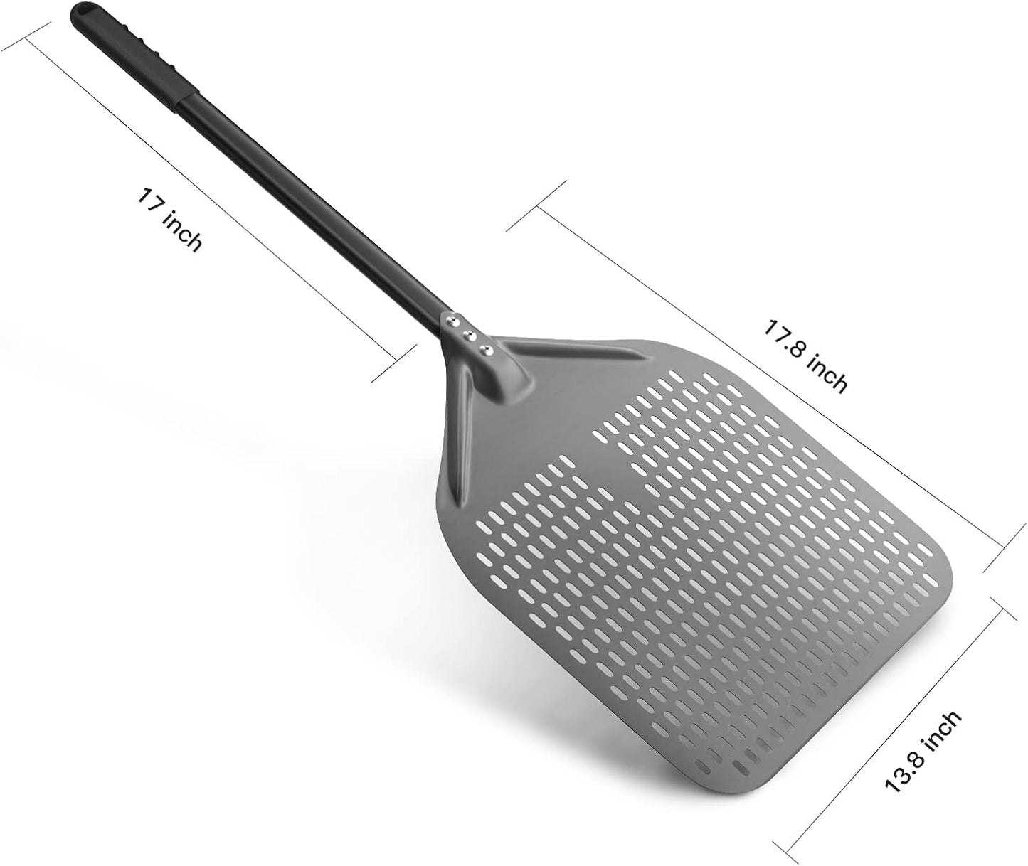 14” Perforated Pizza Peel, Long Handle Hard Anodized Aluminum Pizza Peel, Extra Large Pizza Turning Peel, Professional Pizza Pizza Paddle, 34.8 inch overall