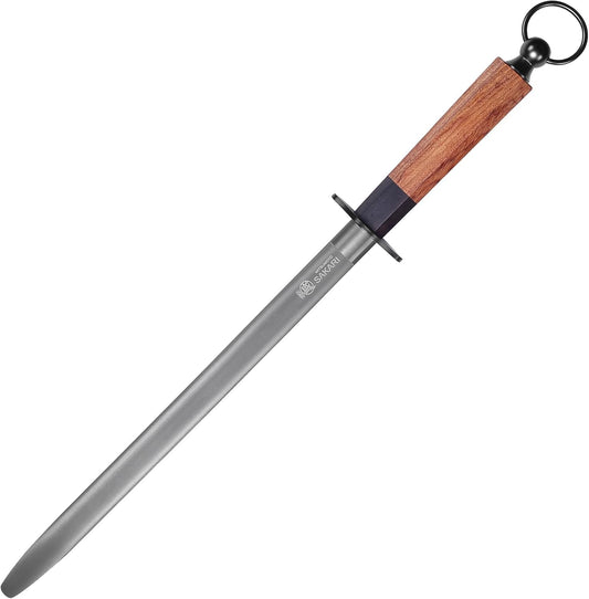 MITSUMOTO SAKARI 12 Inch Flat Honing Rod, Japanese High Carbon Honing Steel (Sourwood Handle)