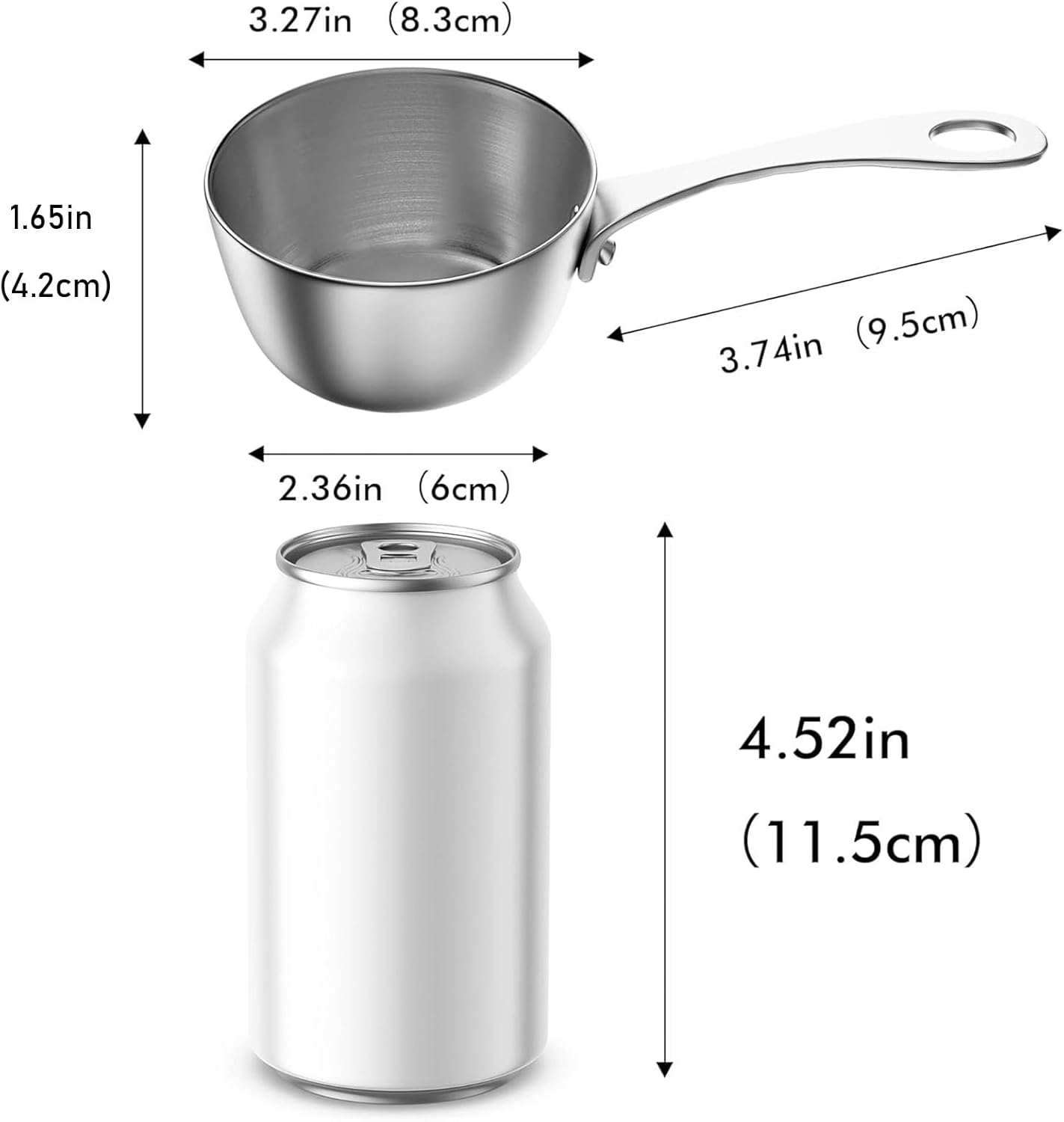 Macevia Mini Sauce Pan,18/10 Stainless Steel Butter Warmer Small Pot Cooking with Handle, Multipurpose Use for Home Kitchen or Restaurant (5oz/150ml) - Silver