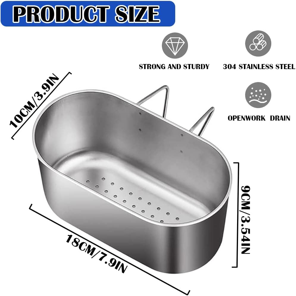 Stainless Steel Sink Drain Strainer Basket, Multifunctional Hanging Sink Strainer Colander Drain Basket for Filter Food Waste and Wash Fruits or Vegetables (Silver)