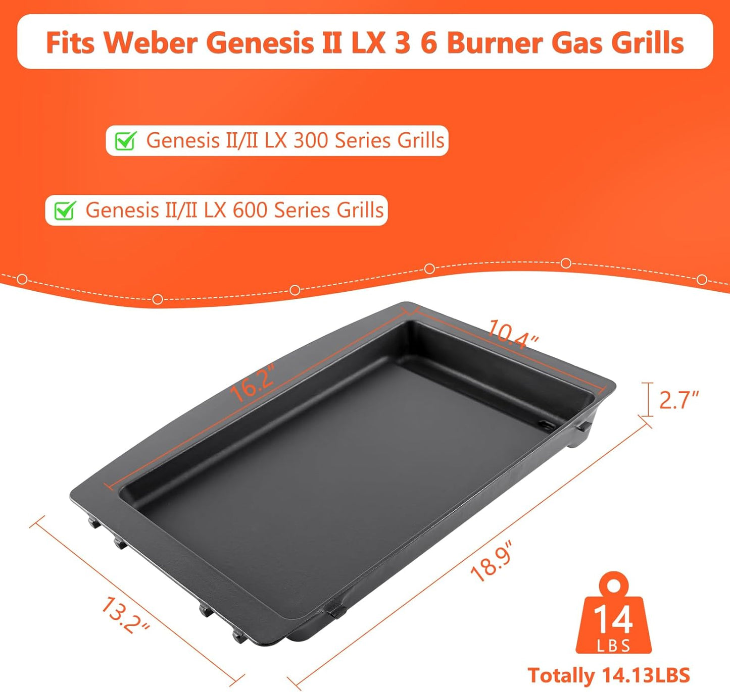 for Weber Genesis 2 Grill Parts - Genesis II Griddle for Weber Genesis II 300/600 Series Grills, GS4 Genesis II E-310, II S-310, II E/S-315, II E/S-325, II E/S-335, Replace for 7599 Cast Iron Griddle