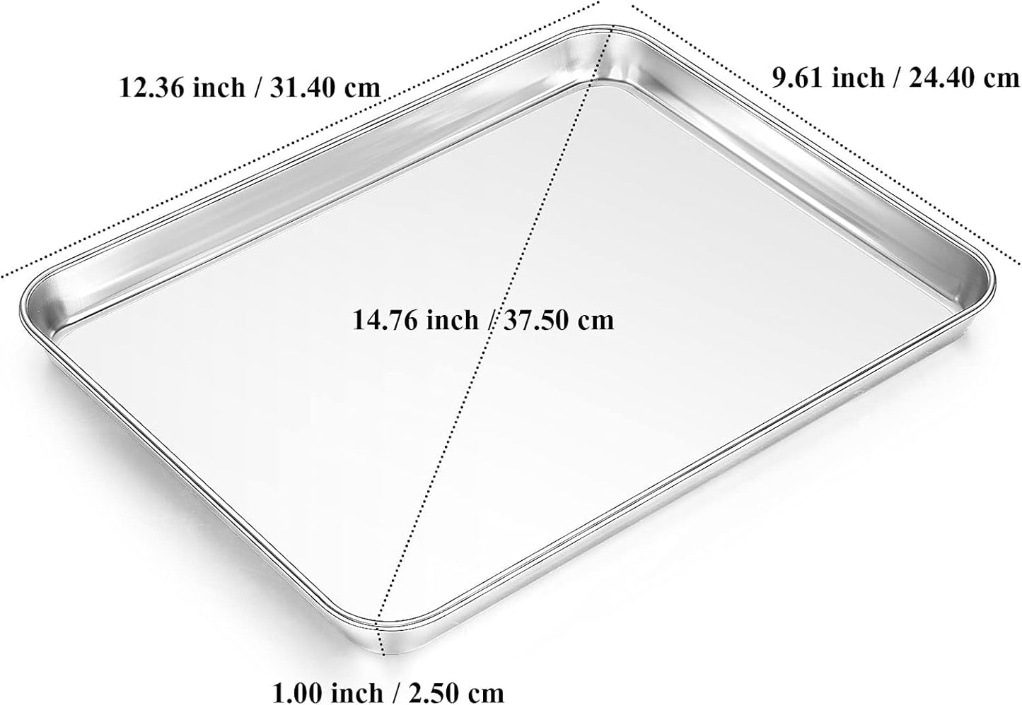 Baking Sheet, Yododo Stainless Steel Baking Pans Tray Cookie Sheet Toaster Oven Tray Pan Cookie Pan, Non Toxic & Healthy, Superior Mirror Finish & Rust Free, Easy Clean & Dishwasher Safe - 12.4 inch