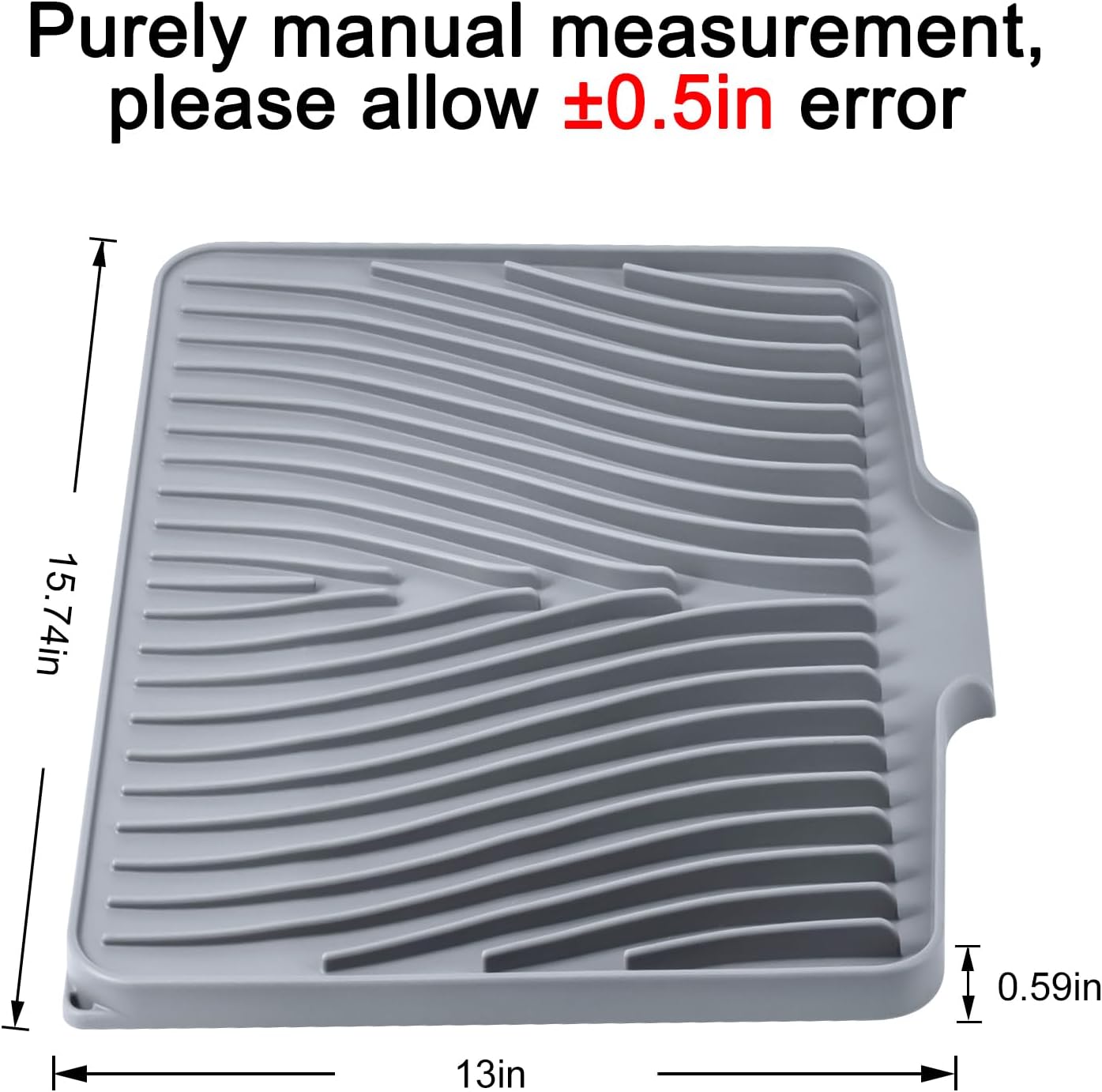 Silicone Dish Drying Mat for Kitchen Counter, Dish Drying Pad, Non-Slip Drain Pad with Built-in Drain, Heat Resistant Stone Drying Mat(15.8" x 13", Grey)