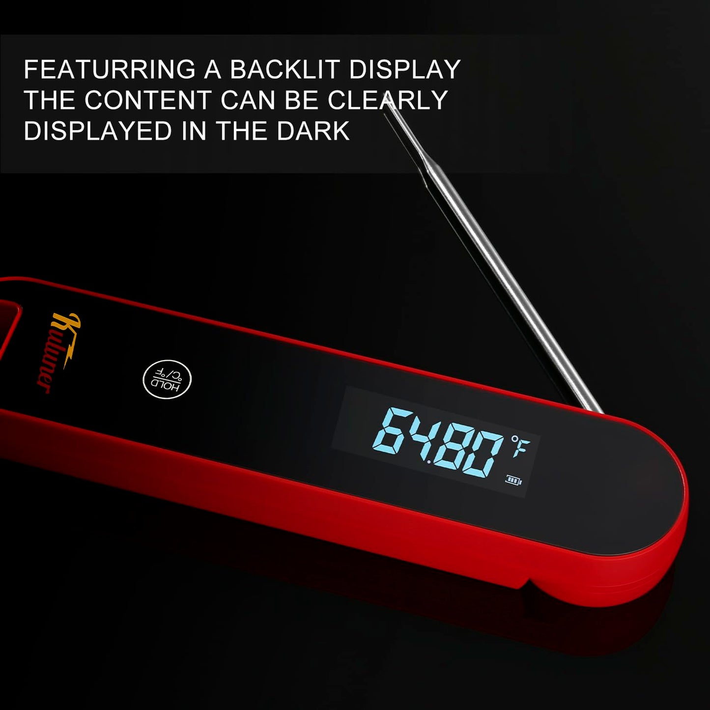 KULUNER The Latest Thermocouple Instant Reading Meat Thermometer Digital,Faster Less Than 0.6 Second Response,IP67 Waterproof Thermometer Suitable for Grilling, Cooking,BBQ Gifts for Men (Red)