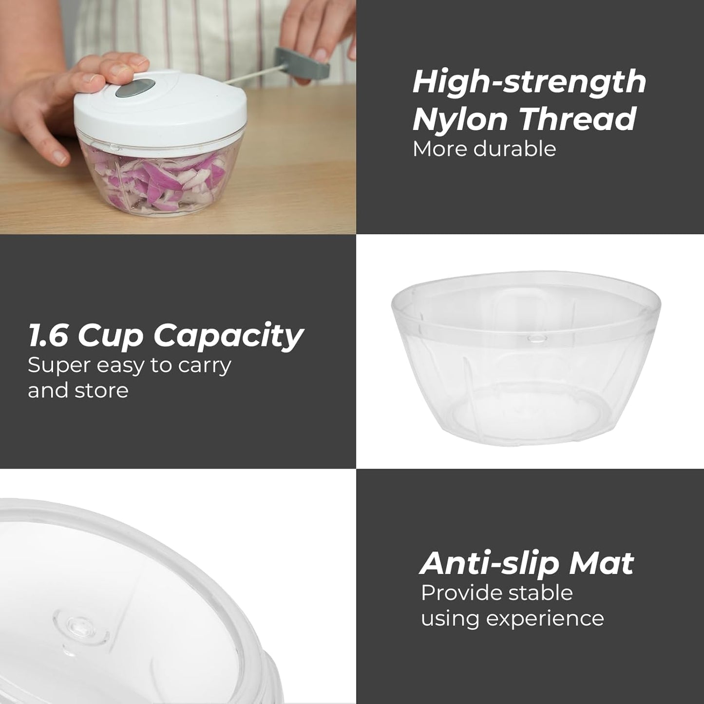 ZHANG XIAO QUAN SINCE 1628 Manual Food Chopper Hand Pull String Vegetable Cutter Onions Garlic Chopper Portable Food Mincer for Garlic Ginger Herbs Nuts Durable Kitchen Food Processor 1.6 Cup(400ml)